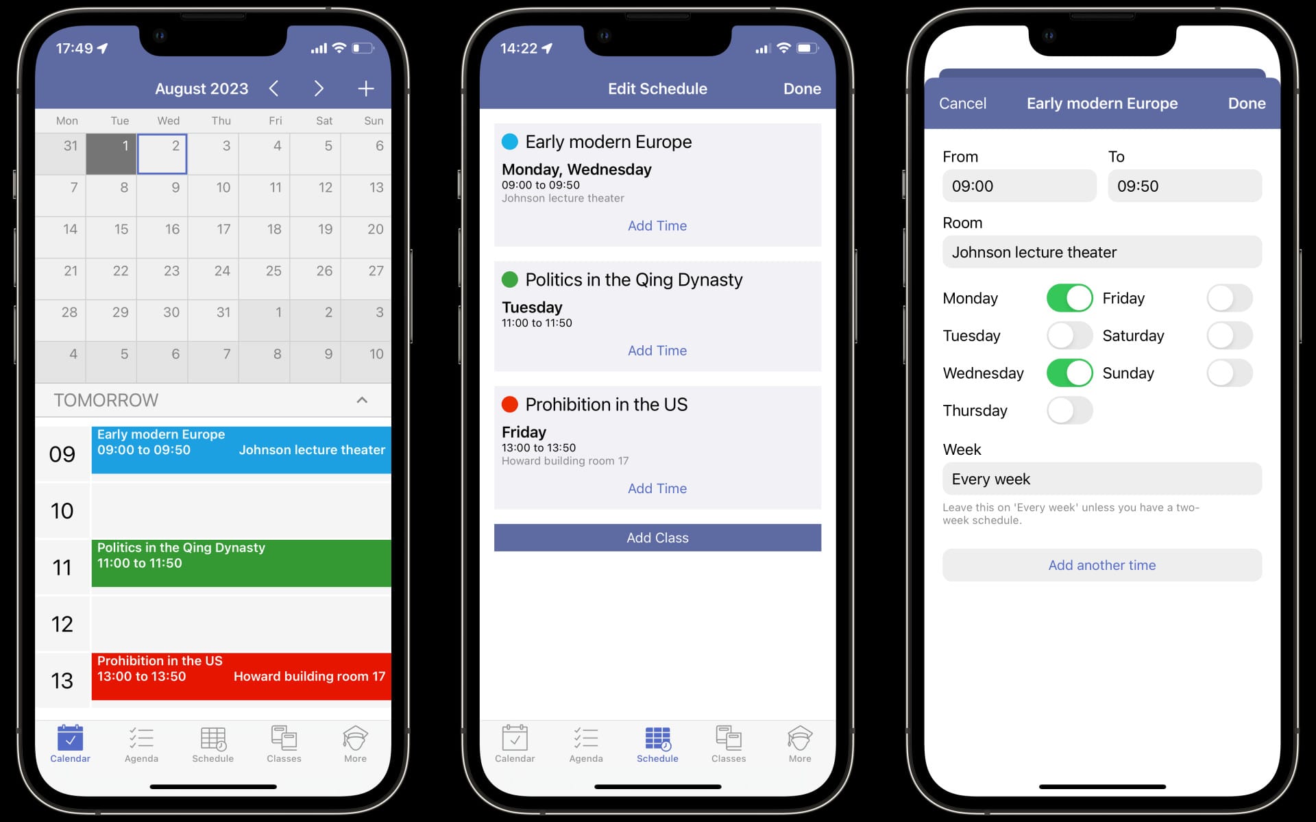 The Power Planner app shown on three iPhones side-by-side.